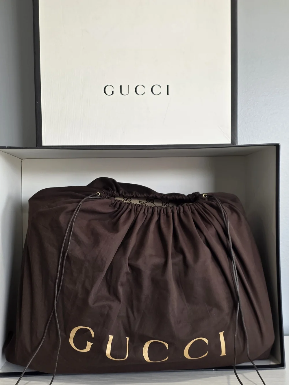 Gucci Beige GG Supreme Canvas Shoulder/Baby/Diaper Bag with Blue Trim